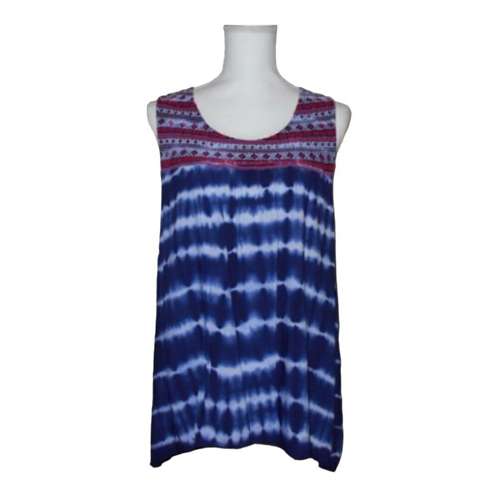 New Directions Weekend Rayon Women 1X Red, White, Blue Tie Dye Sleeveless